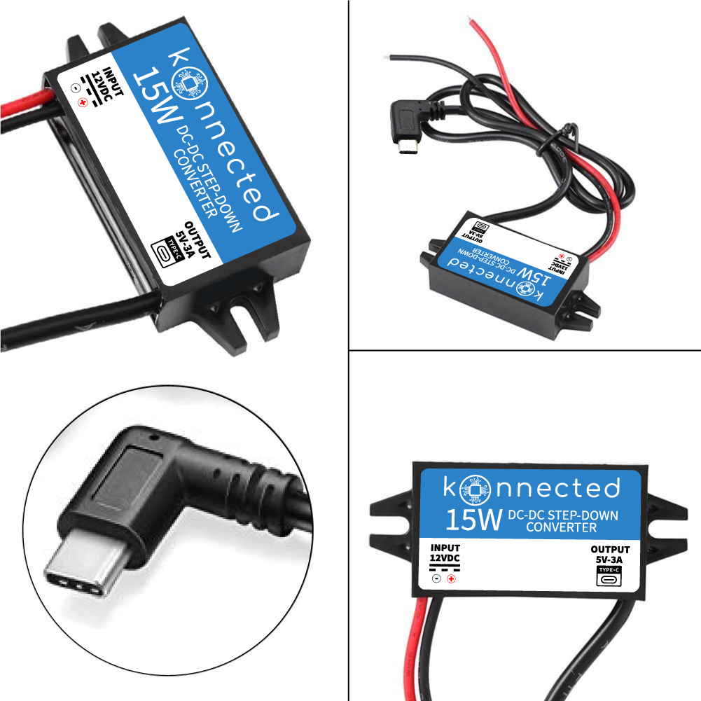 12V to 5V USB Power Converter USB Type-C right angle