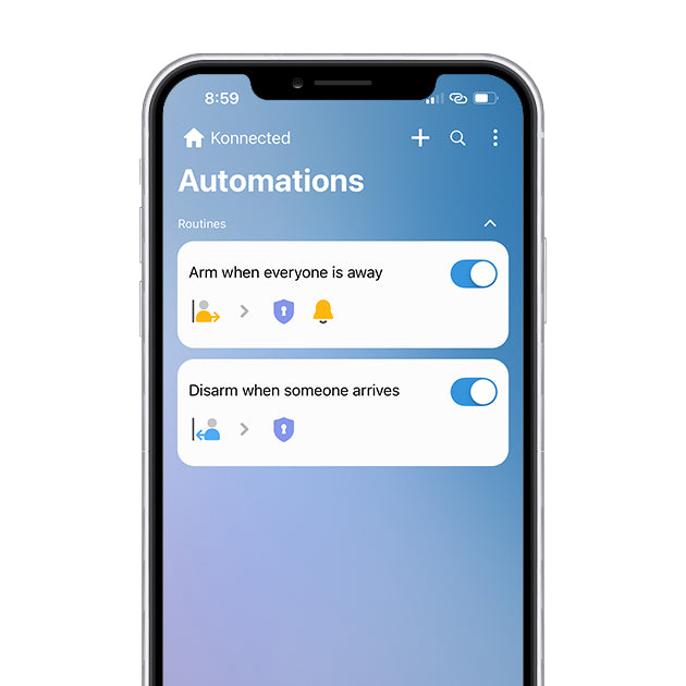Create smart home automations & routines with SmartThings smart home platform app & Konnected smart alarm.